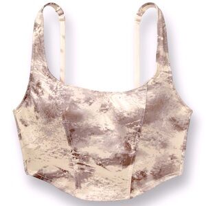 VS PINK Satin Lightly Lined Corset Top, Creamer Camo (Gray & Off-White), L, NWT
